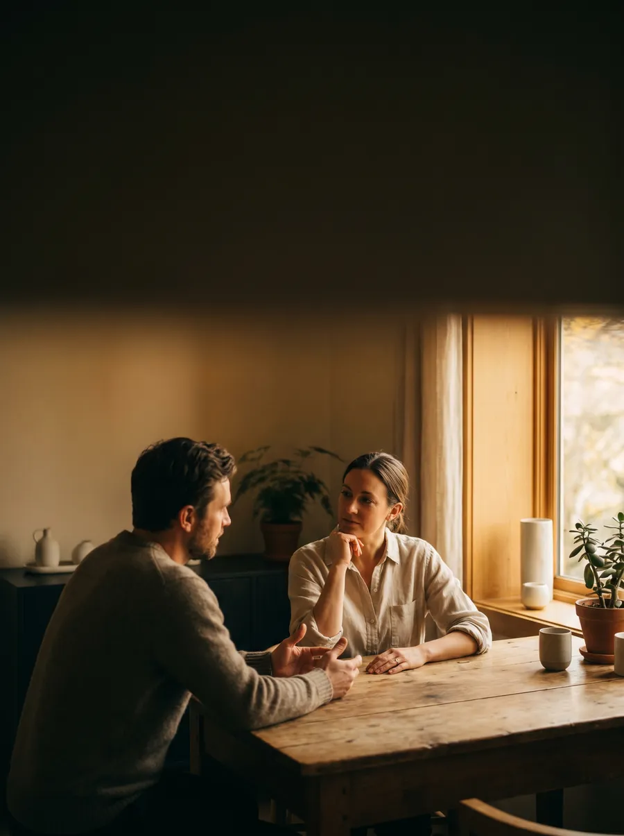 A practitioner and patient in consultation in warm light