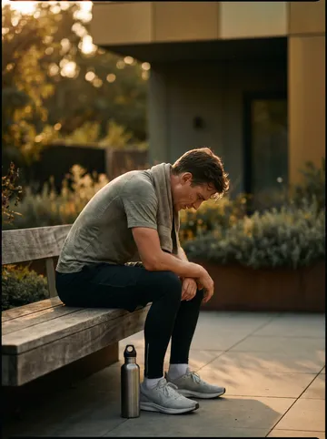Athletic person resting on a bench after exercise