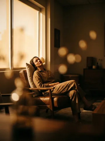 Person resting quietly by a window in warm light