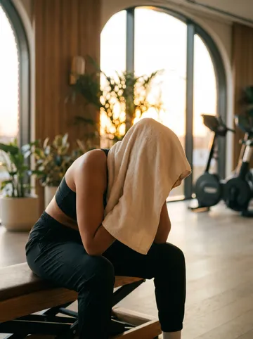Athlete resting with a towel after training